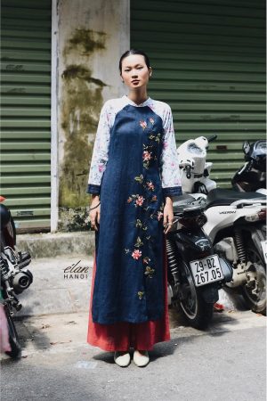 Áo dài tay hoa thêu tay